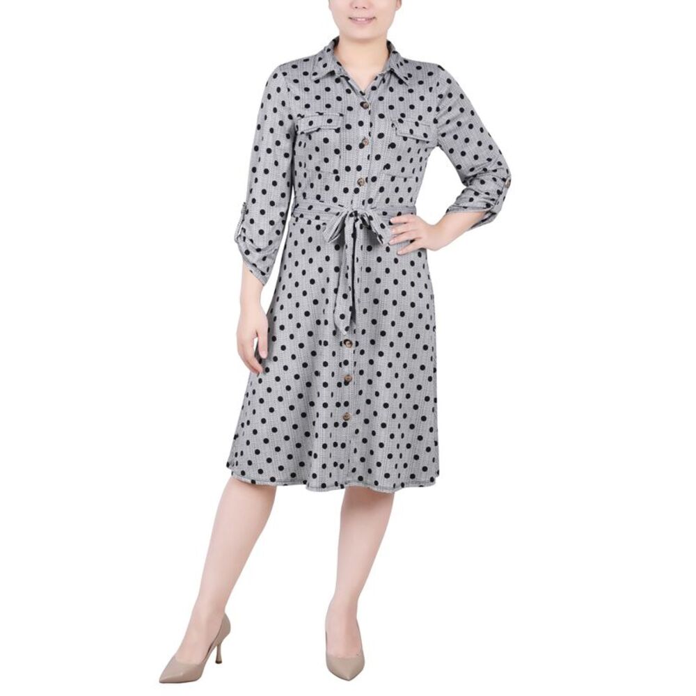 NY Collection Petite 3/4 Sleeve Roll Tab Shirtdress